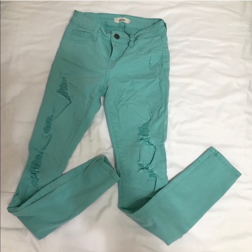 Turquoise skinny jeans